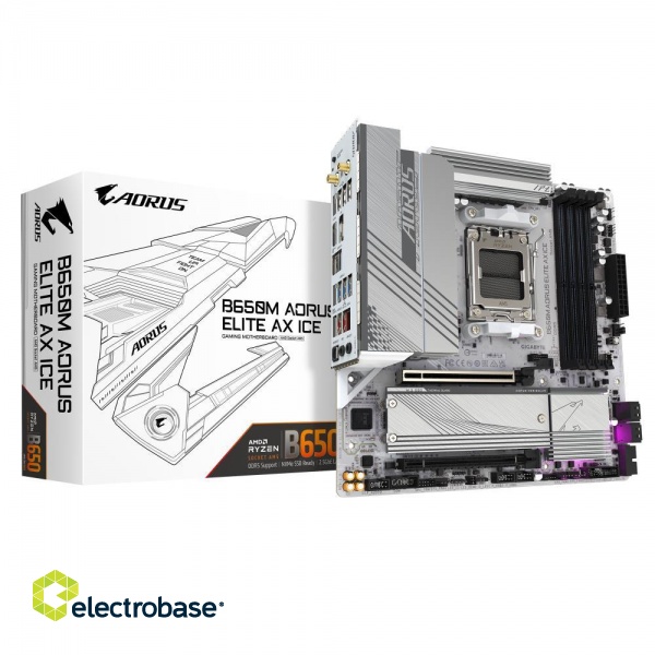 Mainboard|GIGABYTE|AMD B650|SAM5|Micro-ATX|Memory DDR5|Memory slots 4|1xPCI-Express 4.0 4x	|1xPCI-Express 4.0 16x|2xM.2|1xHDMI|1xDisplayPort|4xUSB 2.0|7xUSB 3.2|1xUSB-C|1xOptical S/PDIF|1xRJ45|2xAudio port|B650MAELITEAXICE image 1