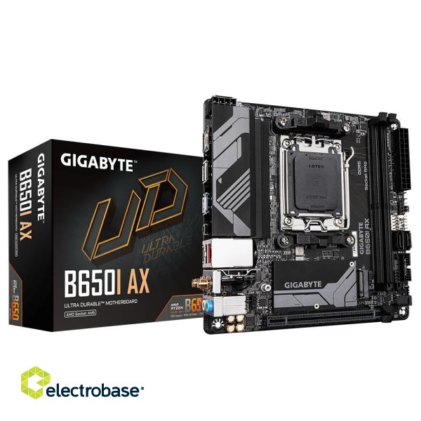 Mainboard|GIGABYTE|AMD B650|SAM5|Mini-ITX|Memory DDR5|Memory slots 2|1xPCI-Express 16x|1xM.2|1xHDMI|1xDisplayPort|3xUSB 2.0|2xUSB 3.2|1xUSB-C|1xRJ45|3xAudio port|B650IAX фото 1