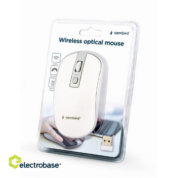 MOUSE USB OPTICAL WRL WHITE/SILVER MUSW-4B-06-WS GEMBIRD paveikslėlis 2