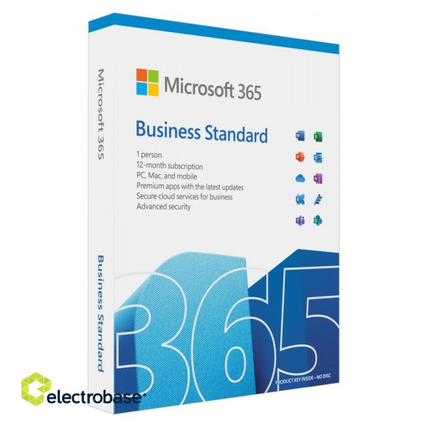 Microsoft | 365 Business Standard Retail | KLQ-00650 | FPP | License term 1 year(s) | English | EuroZone Medialess paveikslėlis 1