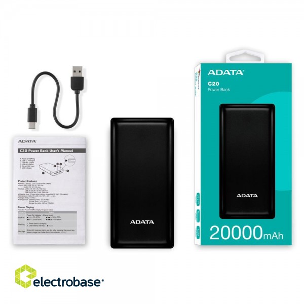 POWER BANK USB 20000MAH BLACK/PBC20-BK ADATA image 7