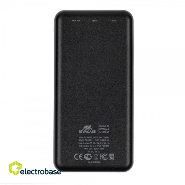 POWER BANK USB 20000MAH/BLACK VA2571 RIVACASE image 3