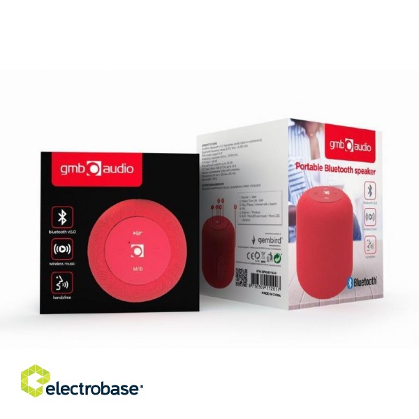 Portable Speaker|GEMBIRD|Portable/Wireless|1xMicroSD Card Slot|Bluetooth|Red|SPK-BT-15-R paveikslėlis 1