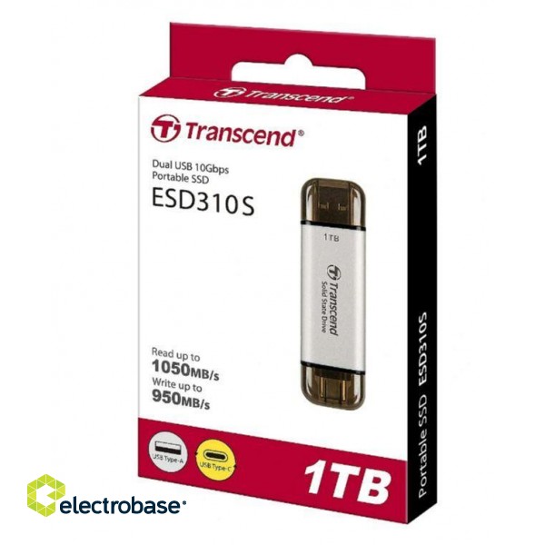 External SSD|TRANSCEND|ESD310|1TB|USB-C|USB|3D NAND|Write speed 950 MBytes/sec|Read speed 1050 MBytes/sec|TS1TESD310S image 2