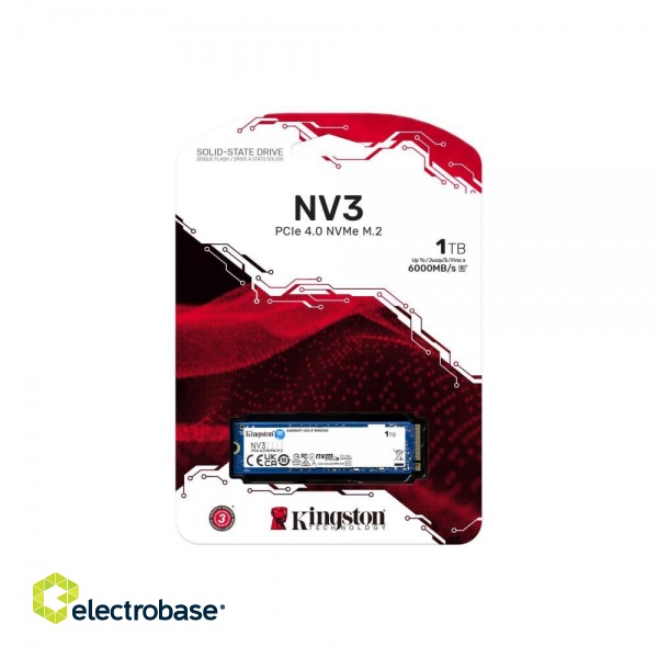 SSD|KINGSTON|NV3|1TB|M.2|PCIE|NVMe|3D NAND|Write speed 4000 MBytes/sec|Read speed 6000 MBytes/sec|TBW 320 TB|MTBF 200000 hours|SNV3S/1000G image 3