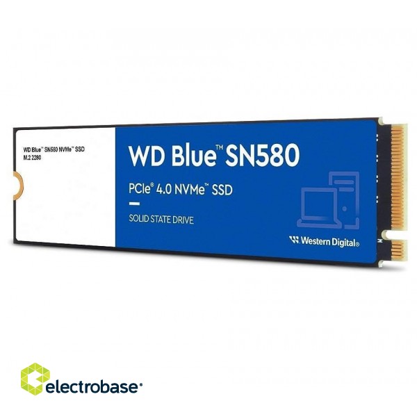 SSD|WESTERN DIGITAL|Blue SN580|1TB|M.2|PCIe Gen4|NVMe|TLC|Write speed 4150 MBytes/sec|Read speed 4150 MBytes/sec|2.38mm|TBW 600 TB|MTBF 1500000 hours|WDS100T3B0E фото 1