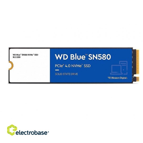 SSD|WESTERN DIGITAL|Blue SN580|1TB|M.2|PCIe Gen4|NVMe|TLC|Write speed 4150 MBytes/sec|Read speed 4150 MBytes/sec|2.38mm|TBW 600 TB|MTBF 1500000 hours|WDS100T3B0E фото 2