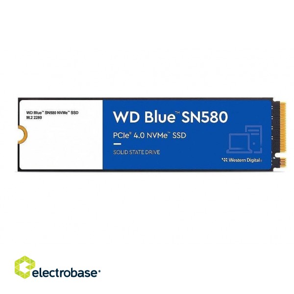 SSD|WESTERN DIGITAL|Blue SN580|250GB|M.2|PCIe Gen4|NVMe|TLC|Write speed 2000 MBytes/sec|Read speed 4000 MBytes/sec|2.38mm|TBW 150 TB|MTBF 1500000 hours|WDS250G3B0E image 2