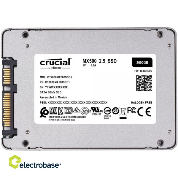 SSD|CRUCIAL|MX500|2TB|SATA 3.0|TLC|Write speed 510 MBytes/sec|Read speed 560 MBytes/sec|2,5"|MTBF 1800000 hours|CT2000MX500SSD1 image 3