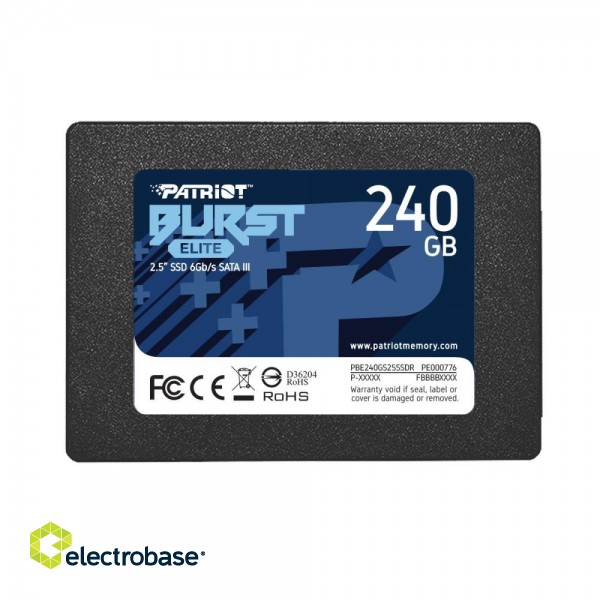 SSD|PATRIOT|Burst Elite|240GB|SATA 3.0|3D NAND|Write speed 320 MBytes/sec|Read speed 450 MBytes/sec|2,5"|TBW 100 TB|PBE240GS25SSDR фото 1