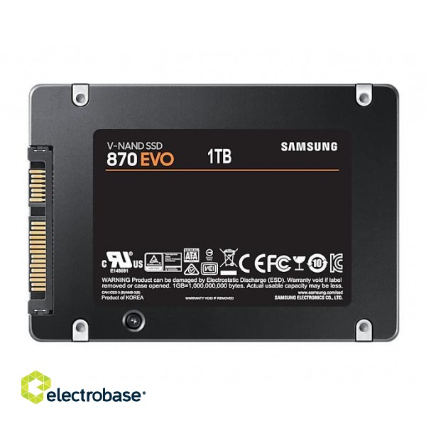 SSD|SAMSUNG|870 EVO|1TB|SATA|SATA 3.0|MLC|Write speed 530 MBytes/sec|Read speed 560 MBytes/sec|2,5"|TBW 600 TB|MTBF 1500000 hours|MZ-77E1T0B/EU фото 3