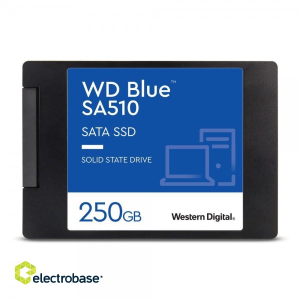 SSD|WESTERN DIGITAL|Blue SA510|250GB|SATA 3.0|Write speed 440 MBytes/sec|Read speed 555 MBytes/sec|2,5"|TBW 100 TB|MTBF 1750000 hours|WDS250G3B0A paveikslėlis 1
