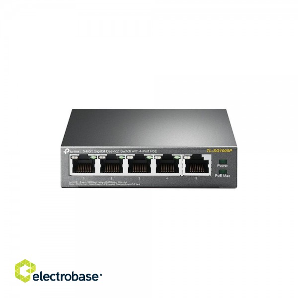 Switch|TP-LINK|Desktop/pedestal|5x10Base-T / 100Base-TX / 1000Base-T|PoE ports 4|TL-SG1005P image 1