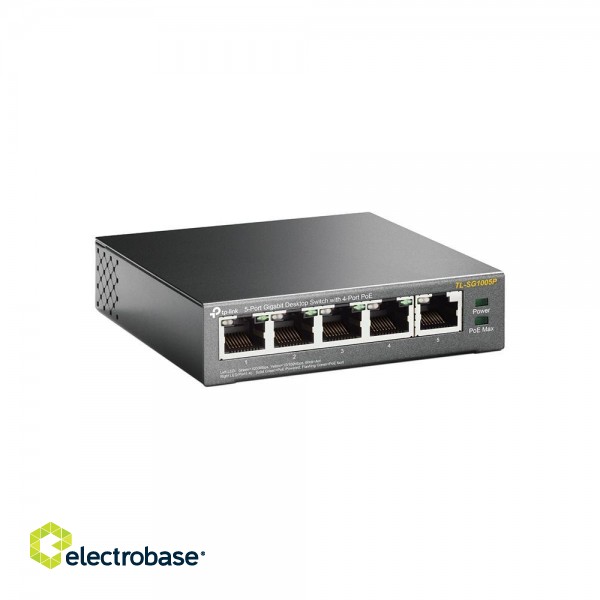 Switch|TP-LINK|Desktop/pedestal|5x10Base-T / 100Base-TX / 1000Base-T|PoE ports 4|TL-SG1005P paveikslėlis 2