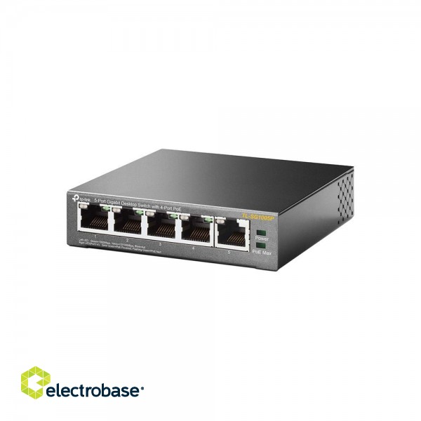 Switch|TP-LINK|Desktop/pedestal|5x10Base-T / 100Base-TX / 1000Base-T|PoE ports 4|TL-SG1005P paveikslėlis 3