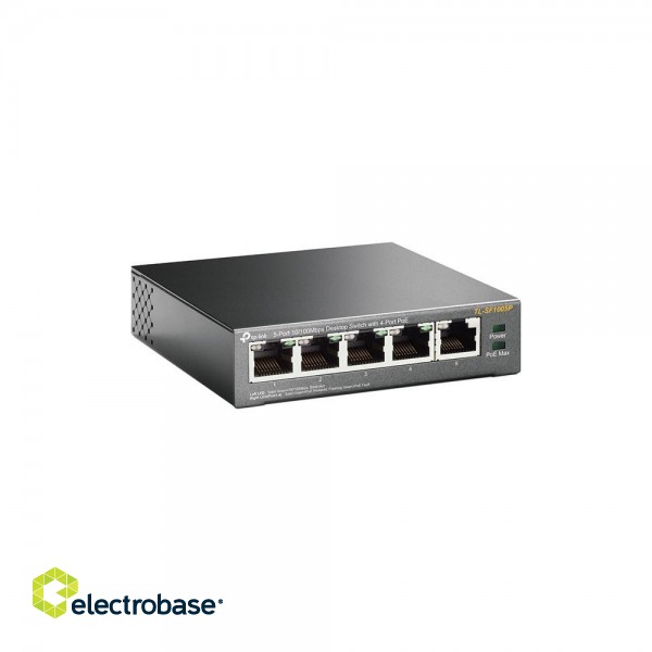 Switch|TP-LINK|Desktop/pedestal|5x10Base-T / 100Base-TX|PoE ports 4|TL-SF1005P фото 2