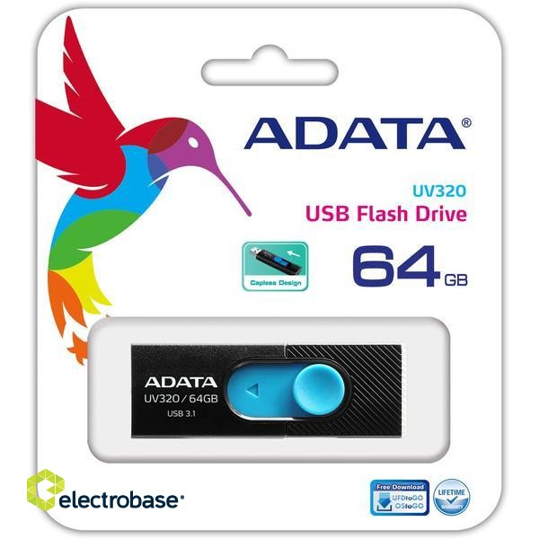 MEMORY DRIVE FLASH USB3.1 64GB/BLACK AUV320-64G-RBKBL ADATA paveikslėlis 2