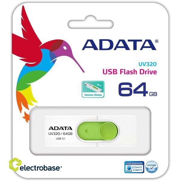 MEMORY DRIVE FLASH USB3.1 64GB/WHITE AUV320-64G-RWHGN ADATA paveikslėlis 2