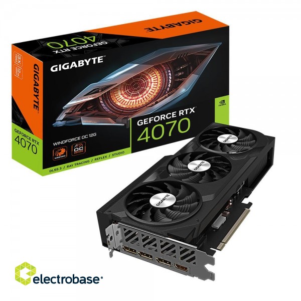 Graphics Card|GIGABYTE|NVIDIA GeForce RTX 4070|12 GB|GDDR6X|192 bit|PCIE 4.0 16x|Dual Slot Fansink|1xHDMI|3xDisplayPort|GV-N4070WF3OC-12GD image 1