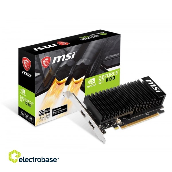 Graphics Card|MSI|NVIDIA GeForce GT 1030|2 GB|64 bit|PCIE 3.0 16x|GDDR4|Memory 2010 MHz|GPU 1431 MHz|Single Slot Fansink|1xHDMI|1xDisplayPort|GT10302GHD4LPOC paveikslėlis 1