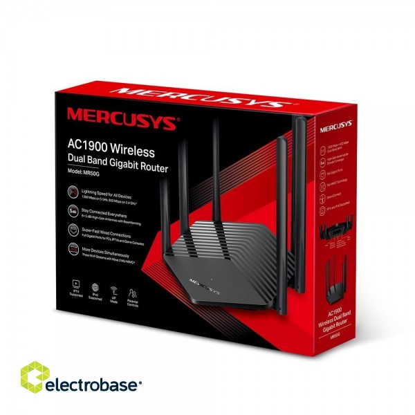 Wireless Router|MERCUSYS|1900 Mbps|1 WAN|2x10/100/1000M|Number of antennas 6|MR50G фото 3
