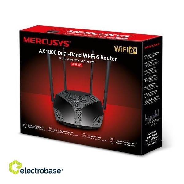 Wireless Router|MERCUSYS|Wireless Router|1800 Mbps|IEEE 802.11 b/g|IEEE 802.11n|IEEE 802.11ac|IEEE 802.11ax|3x10/100/1000M|LAN \ WAN ports 1|Number of antennas 4|MR1800X фото 3