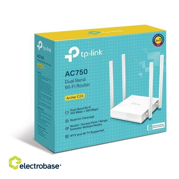 Wireless Router|TP-LINK|750 Mbps|1 WAN|4x10/100M|Number of antennas 4|ARCHERC24 image 3