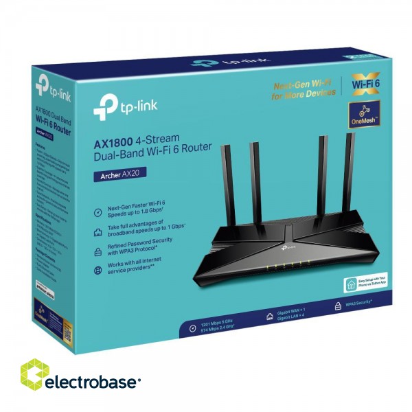 Wireless Router|TP-LINK|Wireless Router|1800 Mbps|Mesh|Wi-Fi 6|4x10/100/1000M|LAN \ WAN ports 1|DHCP|Number of antennas 4|ARCHERAX1800 image 5