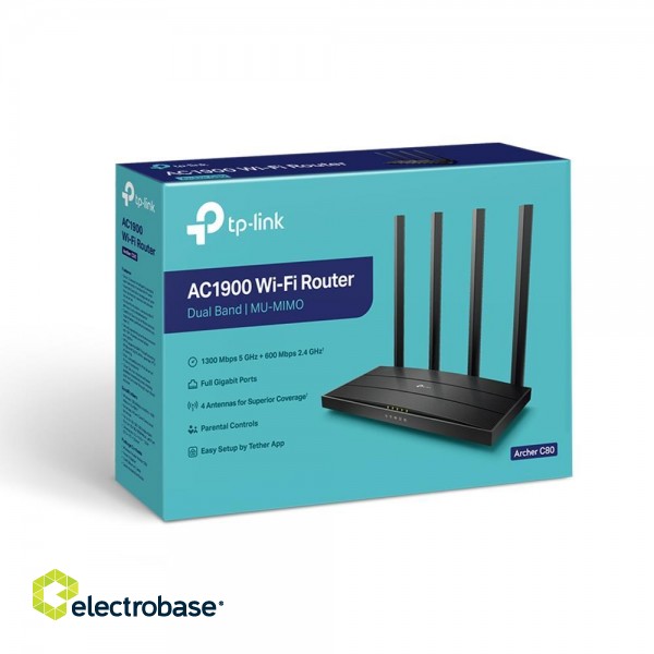 Wireless Router|TP-LINK|Wireless Router|1900 Mbps|IEEE 802.11a|IEEE 802.11b|IEEE 802.11a/b/g|IEEE 802.11n|IEEE 802.11ac|1 WAN|4x10/100/1000M|ARCHERC80 image 3