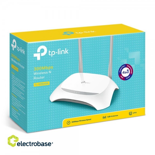 Wireless Router|TP-LINK|Wireless Router|300 Mbps|IEEE 802.11b|IEEE 802.11g|IEEE 802.11n|1 WAN|4x10/100M|DHCP|Number of antennas 2|TL-WR840N image 4