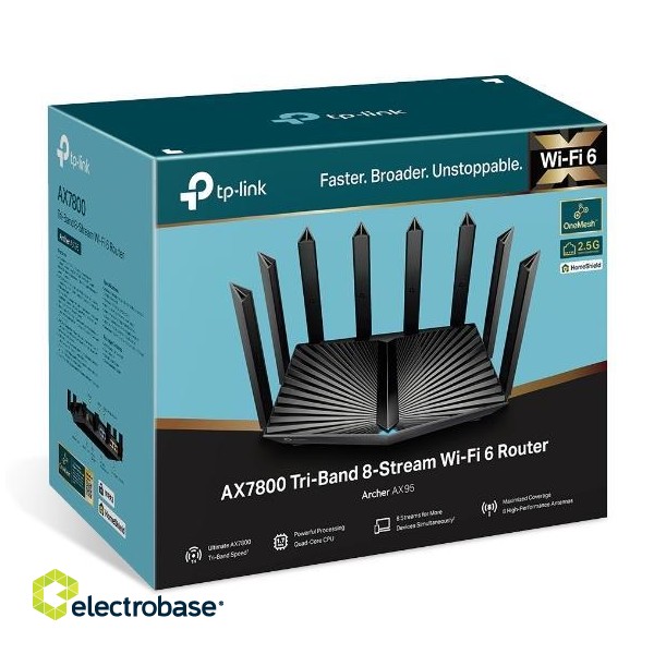 Wireless Router|TP-LINK|Wireless Router|7800 Mbps|Mesh|Wi-Fi 6|USB 2.0|USB 3.0|3x10/100/1000M|LAN \ WAN ports 2|Number of antennas 8|ARCHERAX95 image 5