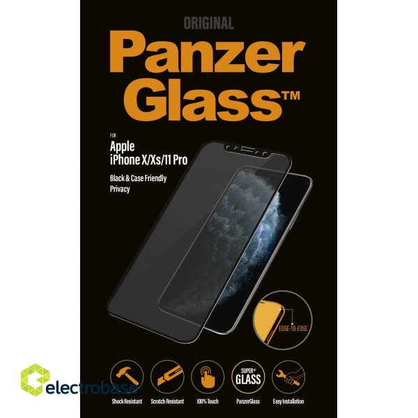 PanzerGlass | P2666 | Screen protector | Apple | iPhone X/Xs/11 Pro | Tempered glass | Black | Confidentiality filter; Full frame coverage; Anti-shatter film (holds the glass together and protects against glass shards in case of breakage);  image 1