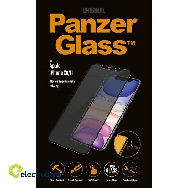 PanzerGlass | P2665 | Screen protector | Apple | iPhone Xr/11 | Tempered glass | Black | Confidentiality filter; Full frame coverage; Anti-shatter film (holds the glass together and protects against glass shards in case of breakage); Case F image 1