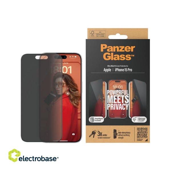 PanzerGlass | Screen protector | Apple | iPhone 15 Pro | Glass | Black | Ultra-Wide Fit w. EasyAligner image 1