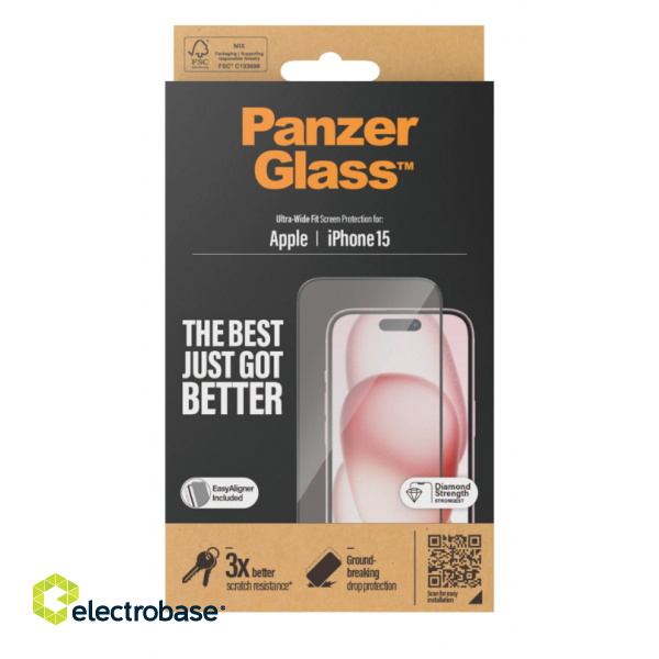 PanzerGlass | Screen protector | Apple | iPhone 15 | Glass | Clear | Easy installation; Fingerprint resistant; Anti-yellowing | Ultra-Wide Fit фото 3