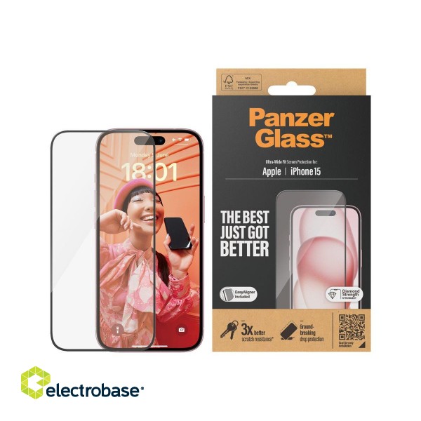 PanzerGlass | Screen protector | Apple | iPhone 15 | Glass | Clear | Easy installation; Fingerprint resistant; Anti-yellowing | Ultra-Wide Fit фото 6