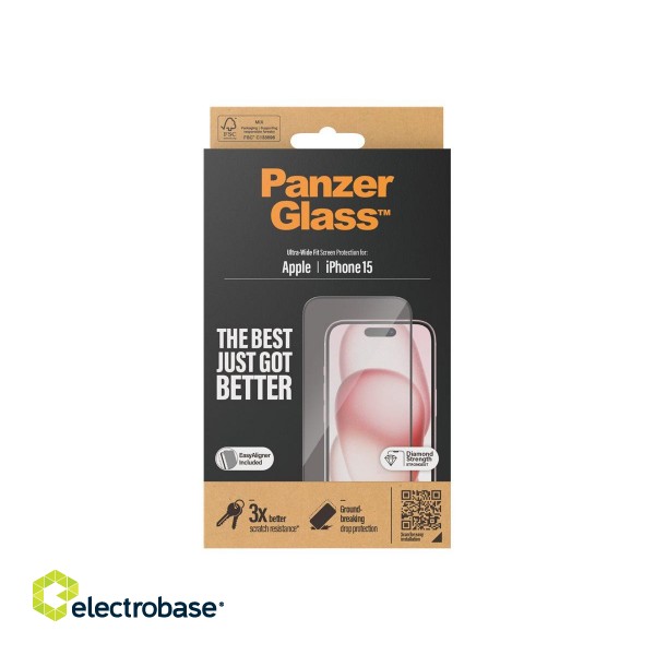 PanzerGlass | Screen protector | Apple | iPhone 15 | Glass | Clear | Easy installation; Fingerprint resistant; Anti-yellowing | Ultra-Wide Fit фото 8