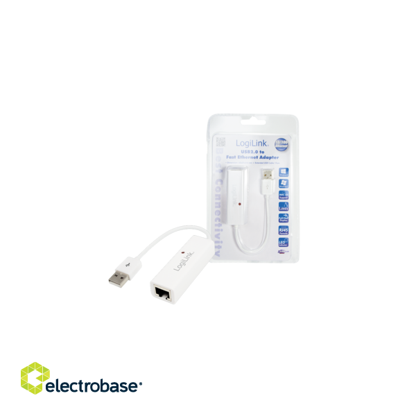 Logilink | Fast Ethernet USB 2.0 to RJ45 Adapter: | 0.115 m | White | USB-A to RJ45 image 1
