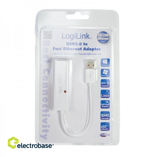Logilink | Fast Ethernet USB 2.0 to RJ45 Adapter: | 0.115 m | White | USB-A to RJ45 image 2