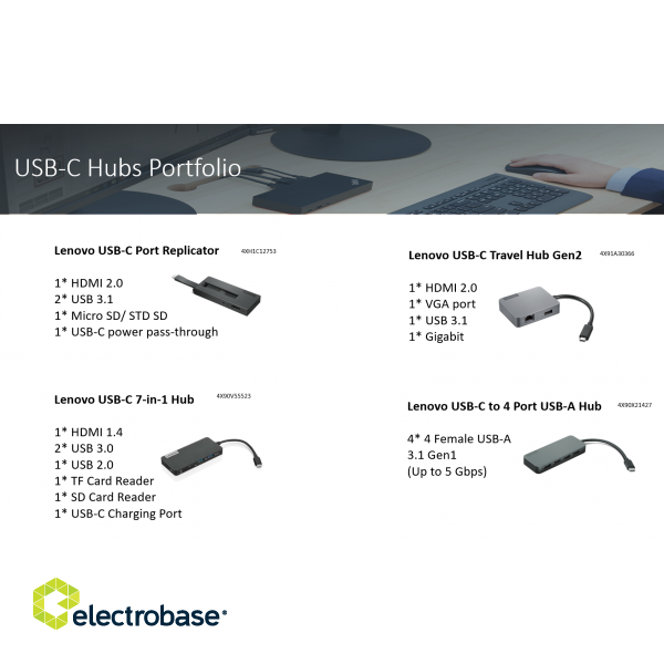 Lenovo | USB-C to 4 Ports USB-A Hub (4 x USB 3.1 Gen 1) image 3