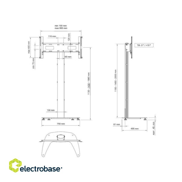 SMS | Floor stand | Monitor Stand Flatscreen FH T 1450 | Adjustable Height image 6