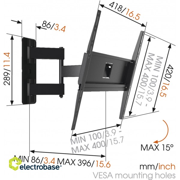 Vogels | Wall mount | MA3040-A1 | Full Motion | 32-65 " | Maximum weight (capacity) 25 kg | Black фото 5