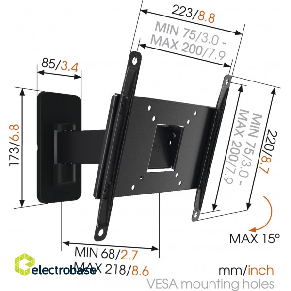 Vogels | Wall mount | MA2030-A1 | Full motion | 19-40 " | Maximum weight (capacity) 15 kg | Black image 4