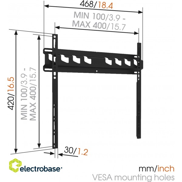 Vogels | Wall mount | MA3000-A | Fixed | 32-55 " | Maximum weight (capacity) 60 kg | Black image 3
