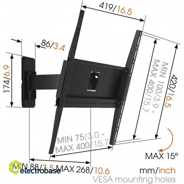 Vogels | Wall mount | MA3030-A1 | Full motion | 32-65 " | Maximum weight (capacity) 25 kg | Black image 4