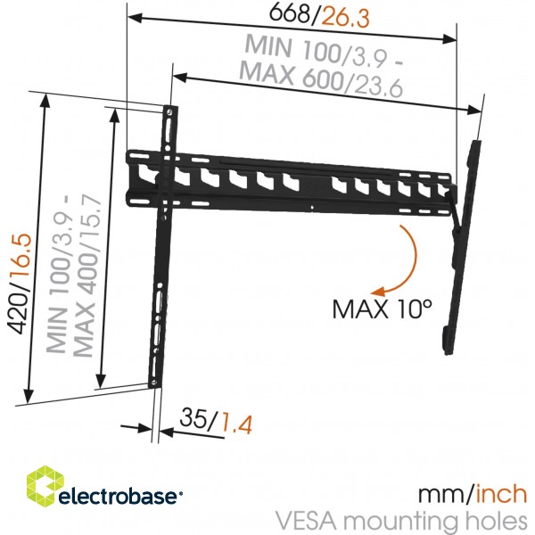 Vogels | Wall mount | MA4010-A1 | Tilt | 40-65 " | Maximum weight (capacity) 60 kg | Black image 4