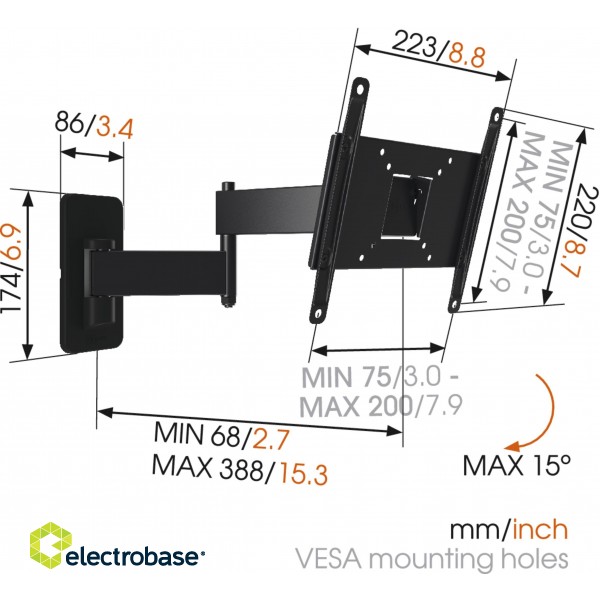 Vogels | Wall mount | MA2040-A1 | Full motion | 19-40 " | Maximum weight (capacity) 15 kg | Black image 4