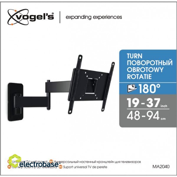 Vogels | Wall mount | MA2040-A1 | Full motion | 19-40 " | Maximum weight (capacity) 15 kg | Black image 5
