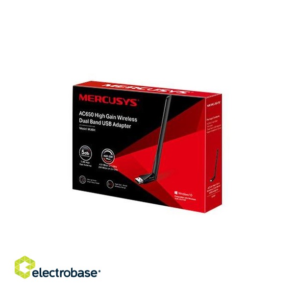 Mercusys | AC650 High Gain Wireless Dual Band USB Adapter | MU6H paveikslėlis 5