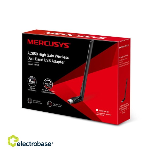 Mercusys | AC650 High Gain Wireless Dual Band USB Adapter | MU6H paveikslėlis 7